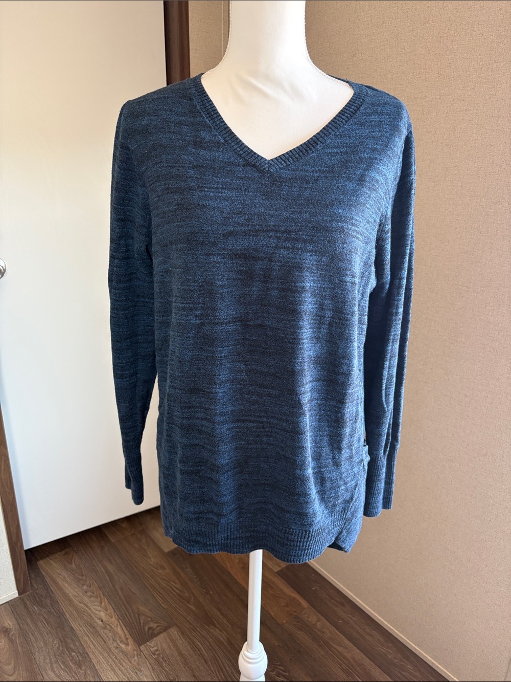 LoGo by Lori Goldstein Blue Cotton Cashmere Pullover Sweater Size Large Asym Hem